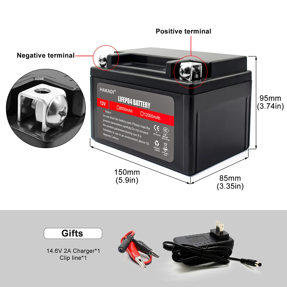 HAKADI 12V 6Ah 12Ah 18Ah 24Ah Lifepo4 batteria con BMS per alimentazione di emergenza accumulo di energia solare RU consegna veloce