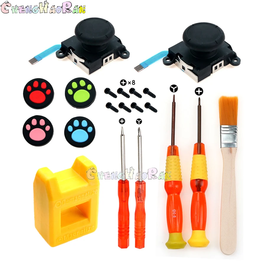 

Analog 3D joystick kit screwdriver opening tools for Switch Joy-con Joystick cap with cat paw grip cap + screws Magnetizer