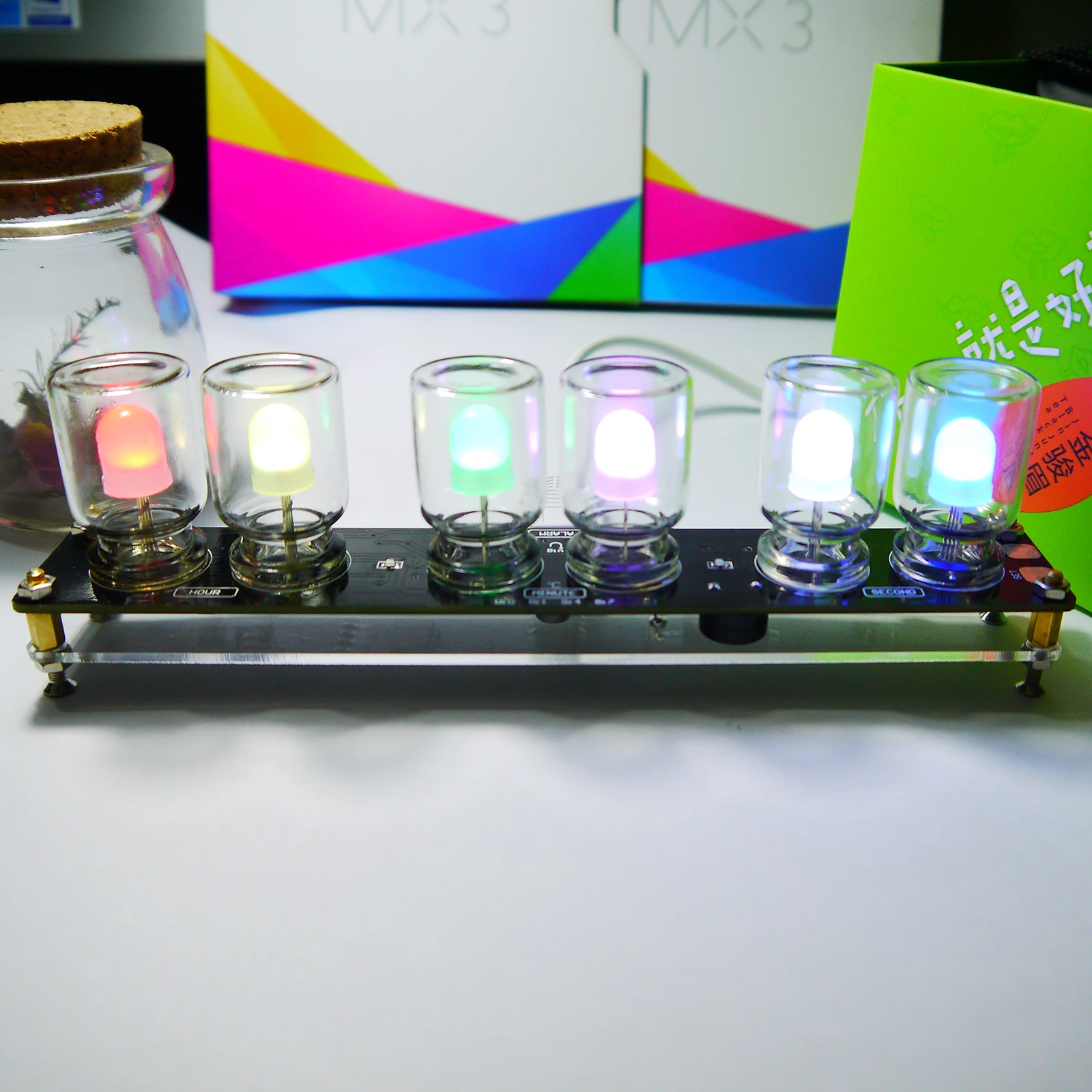 DIY Aurora LED Colorful Light Cube Chromatography Glass Alarm Electronic Clock Kit