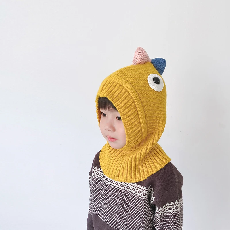 

Baby Hats and Scarf One Piece Lovely Cartoon Dinosaur Winter Warm Kids Boys Girls Knitted Caps Children Ear Protection Hat 12 Co