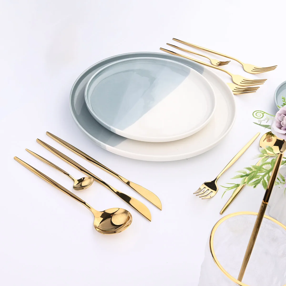 JANKNG Gold Cutlery Set Stainless Steel Golden Knife Fork Spoon Cutlery Set Kitchen Tableware Gold Dinnerware Set Dropshipping