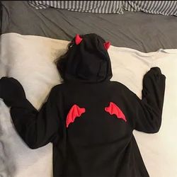 Sudadera con capucha de cuerno de diablo para mujer, ropa de calle gótica Punk, sudaderas negras sueltas de gran tamaño, Harajuku Kawaii, ropa para adolescentes, 2023