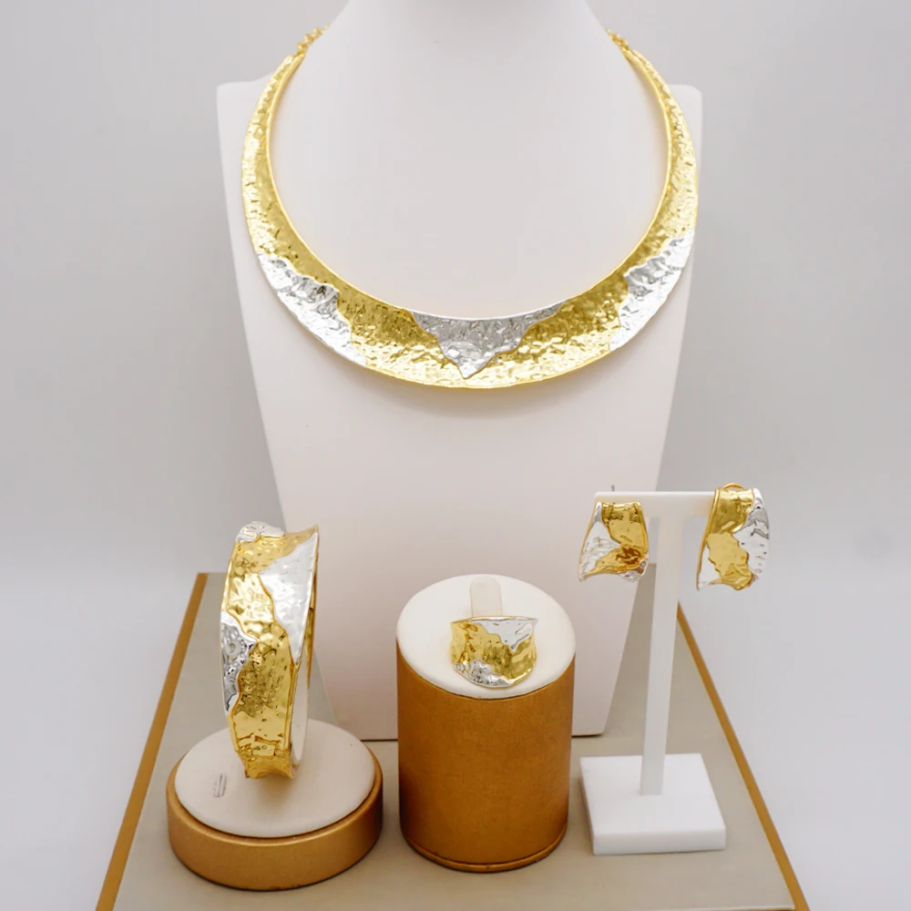 18K Real Gold Plated Jewelry Sets Brazil's Gold Necklace Bracelet Earrings Luxury Suite