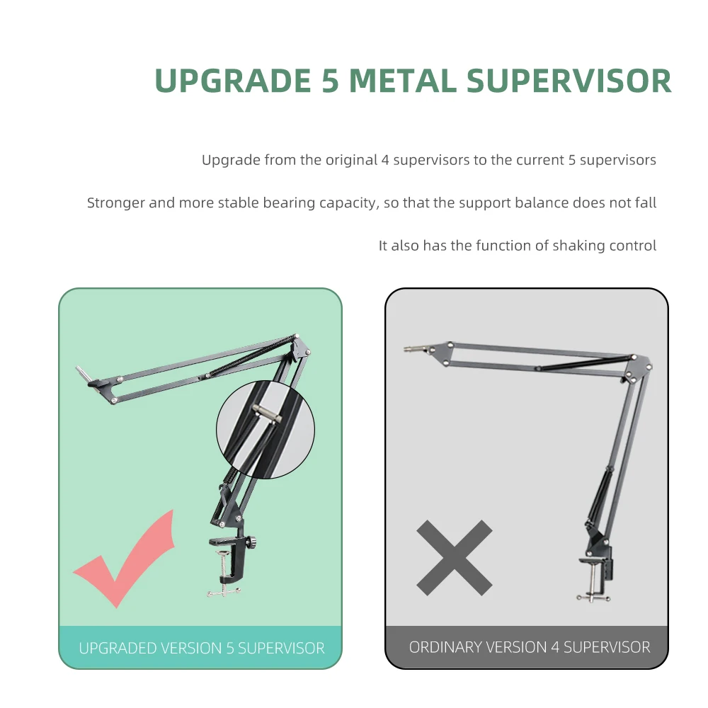 Microfoonstandaard voor telefoon met LED-ringlicht Mic Pop Filter en Heavy Duty Boom Scissor Arm Stands voor BM 800 700