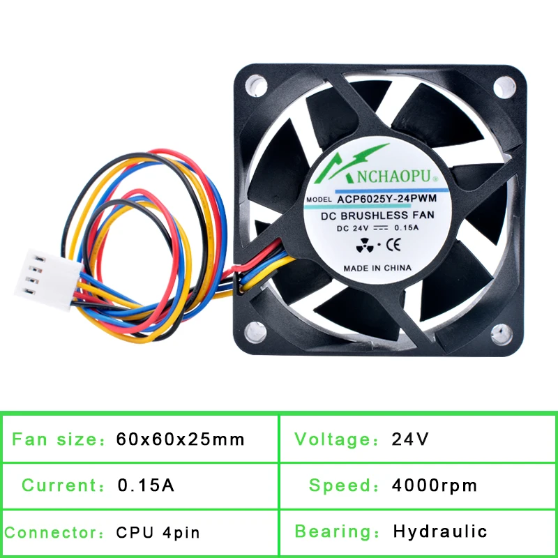 ACP6025Y-24PWM 6cm 60mm fan 60x60x25mm DC24V 0.15A 4 wires for large air volume 4pin cooling fan for server inverter chassis