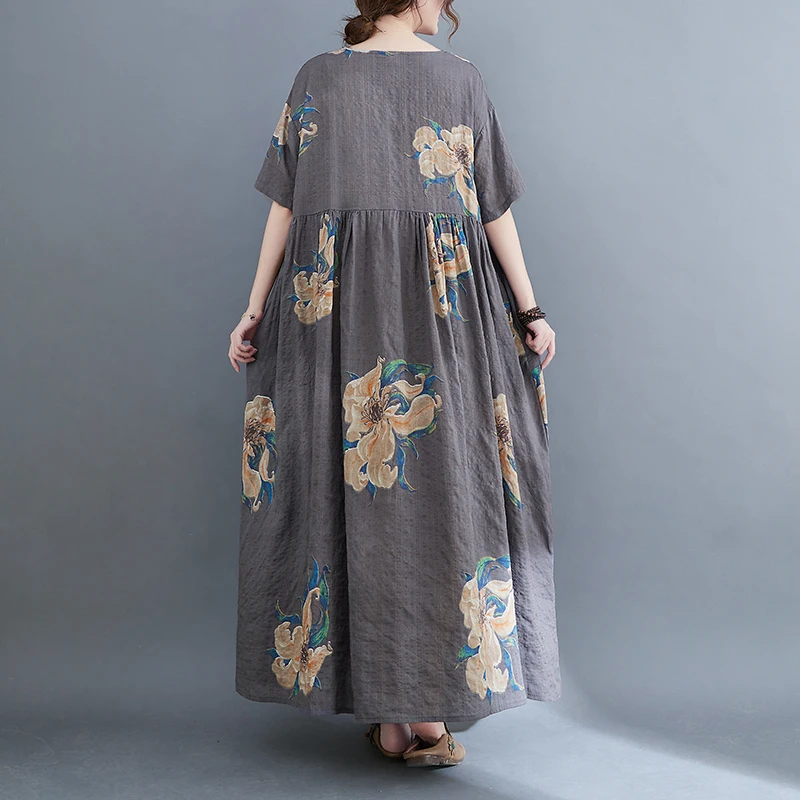 Oversized Flower Summer Beach Dress Women Cotton Long Ladies Dresses Korean Style Casual Boho Elegant Womens Dress 2024