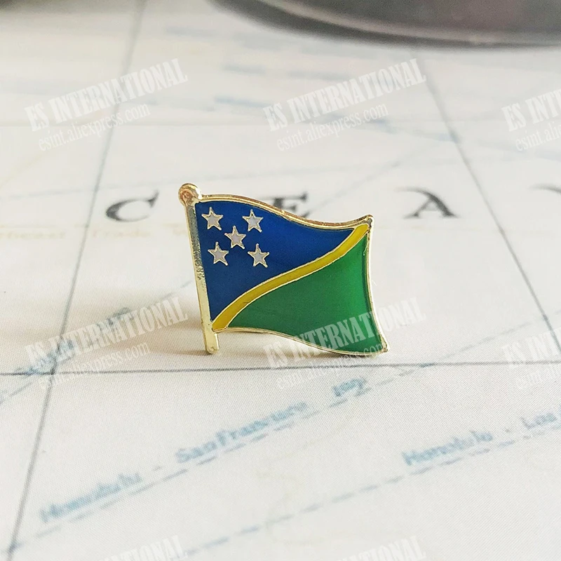 Solomon Islands National Flag Lapel Pins Crystal Epoxy Metal Enamel Badge Paint Brooch Souvenir Suit  Personality  Commemorative