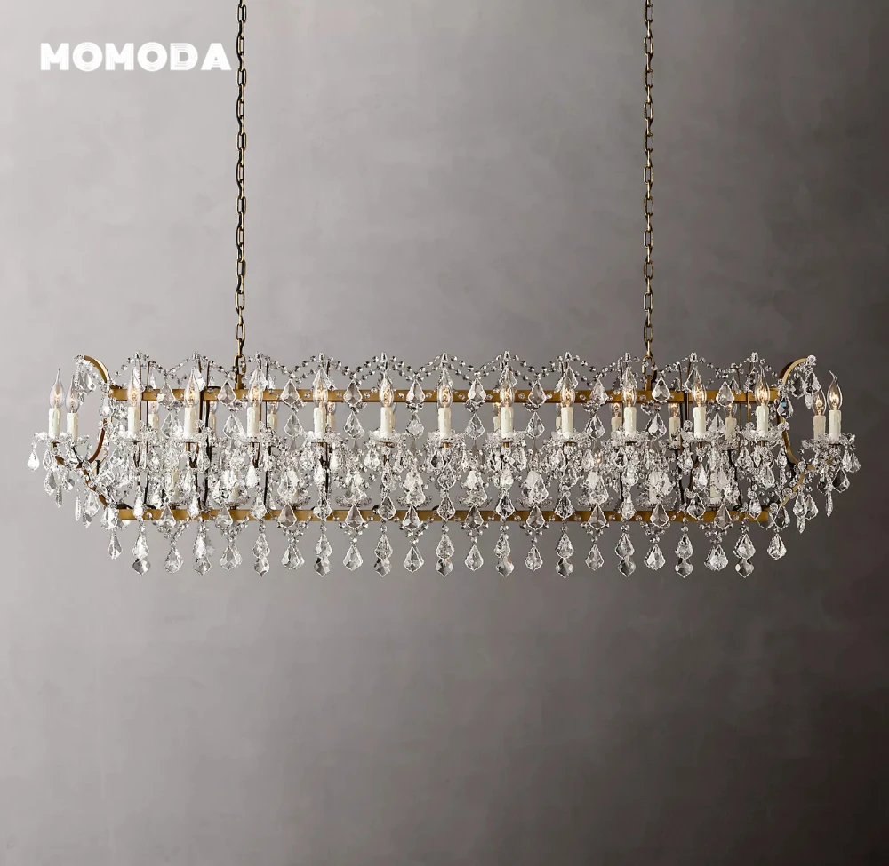 Modern LED Chandeliers 19th C. Rococo Iron & Crystal Rectangular Chandelier Dining Room Kitchen Island Hanging Lights Fixture