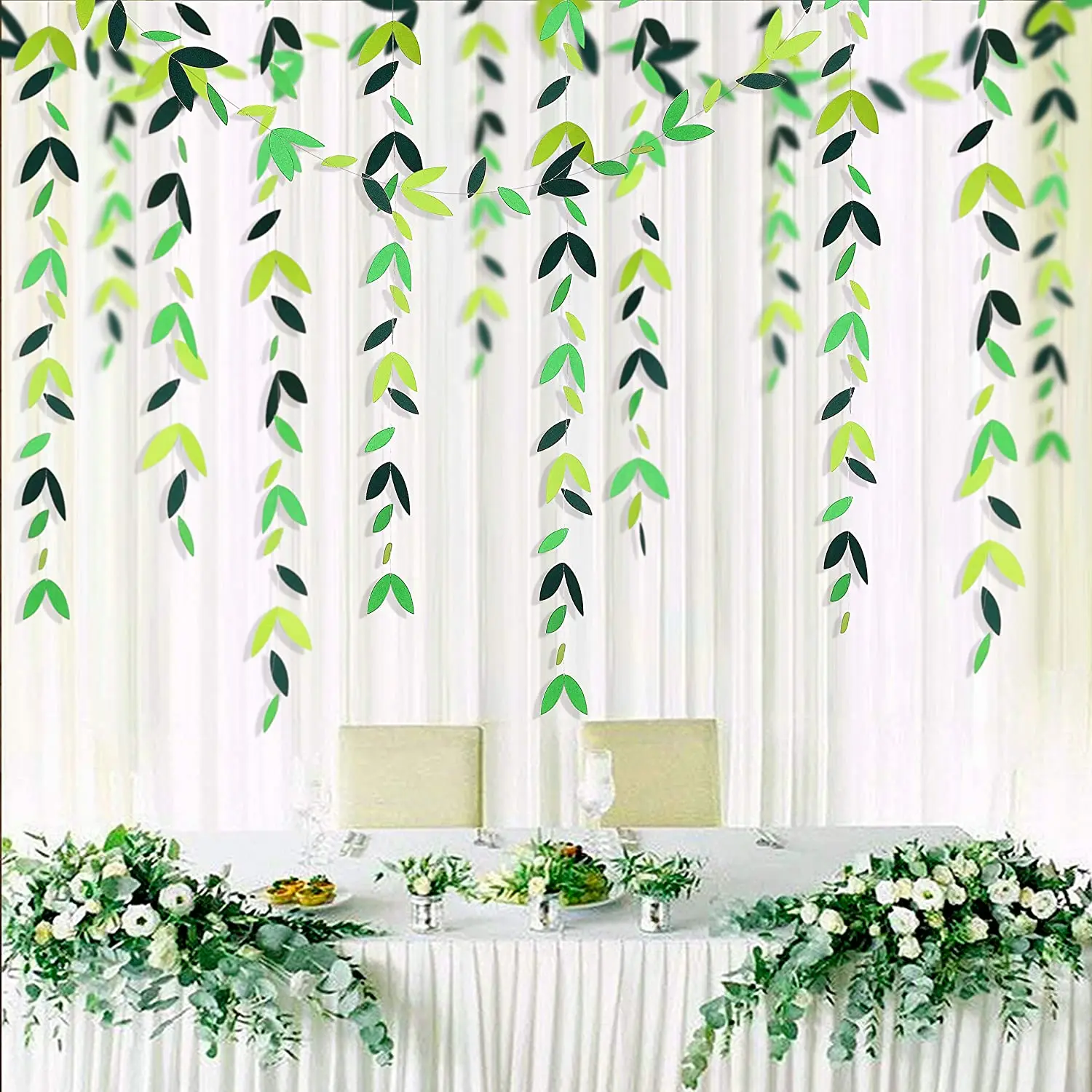 13 Fuß Spiegel, goldene Papierblatt-Girlanden, Blätter, Streamer-Dekorationen, zum Aufhängen für Gold, Geburtstag, Babyparty, Hochzeit, Weihnachten, Party-Dekoration – Detail 8