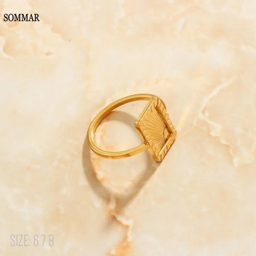 SOMMAR 2024 trend PVD plated /stainless_steel color size 6 7 8 Girlfriend women's rings Fashion sun flower opal diy