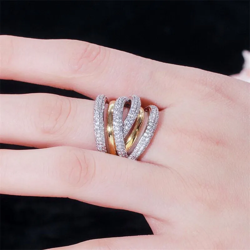 Hot Vintage Fashion Jewelry 14KT White Gold Fill Pave White AAAAA Cubic Zircon Promise Womenh Wedding Cross Band Ring Gift