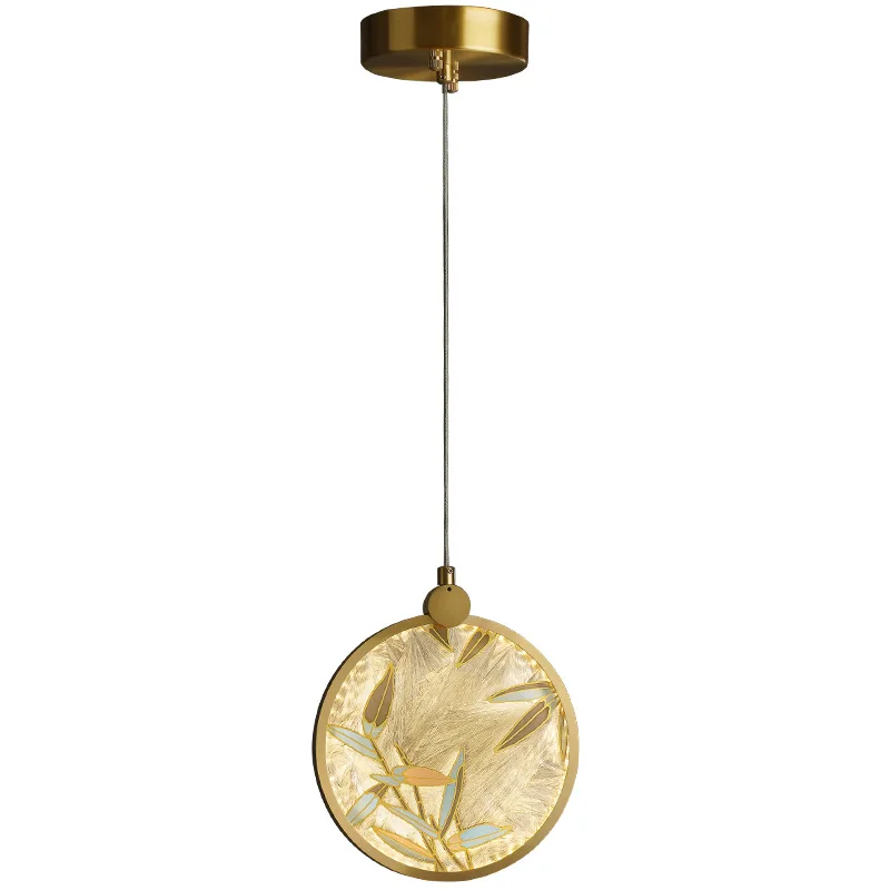 

Classical Bamboo Leaf Lotus Leaf Copper Enamel Color Dining Room Lamp Bedroom Bedside Balcony Aisle Decorative Chandeliers