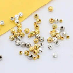 100p 3mm 5mm Silver gold plated Pumkin Round Stripe Loose spacer ball beads For bracelet necklace DIY jewelry making Metal beads