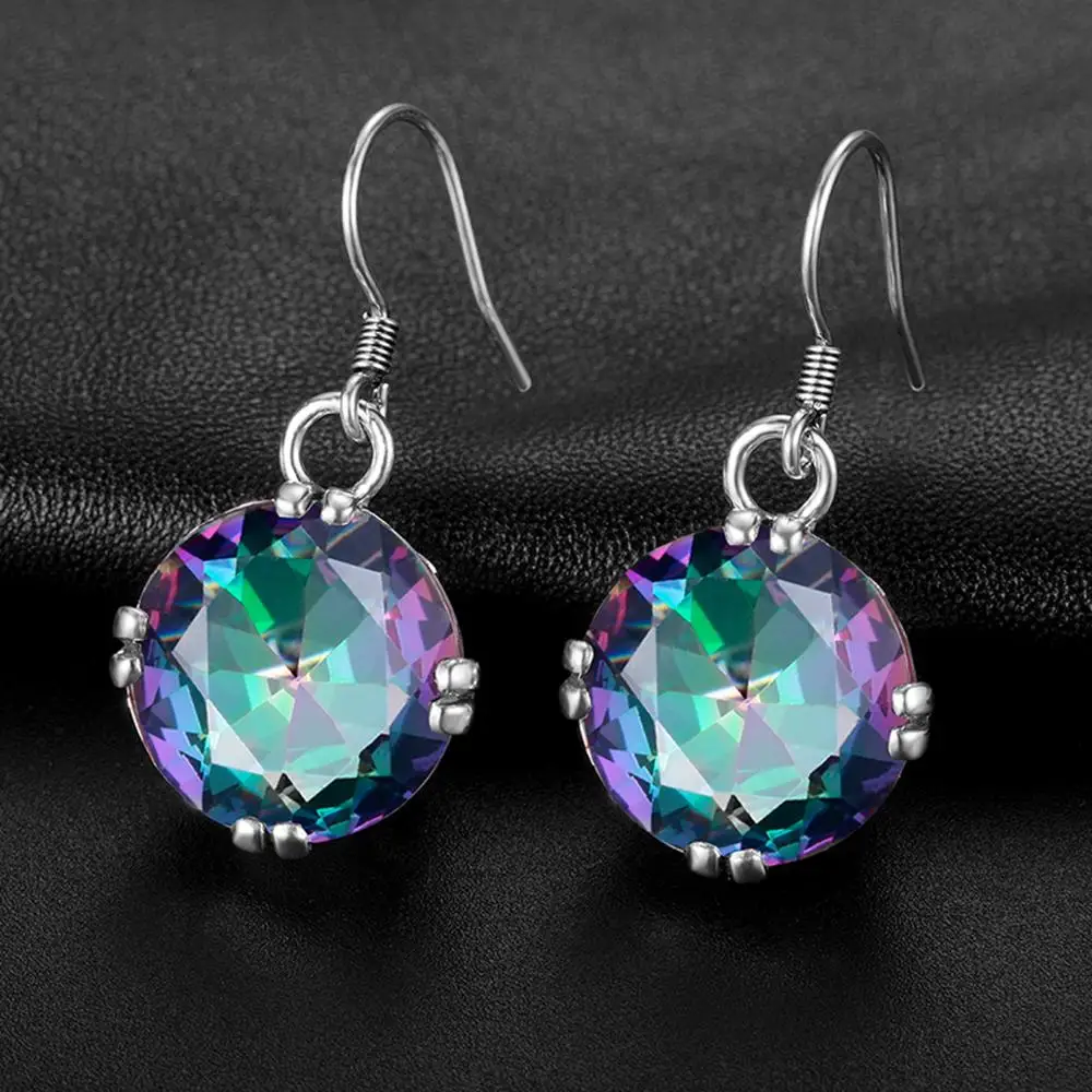 Szjinao Real 925 Sterling Silver Earrings For Women Big Gemstones Mystic Topaz Dangle Earrings Neo-Gothic Fine Jewelry Handmade