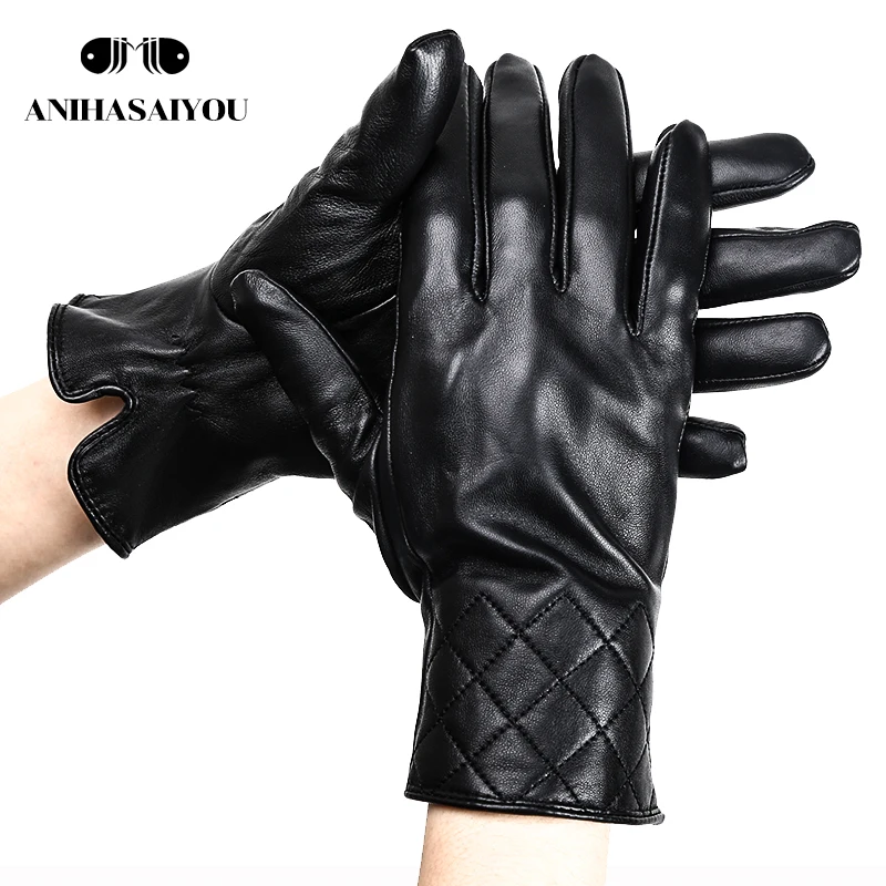 Winter Gloves women Genuine Leather Gloves Brand Black Real Sheepskin women\'s gloves Lining Warm Driving winter gloves-7022