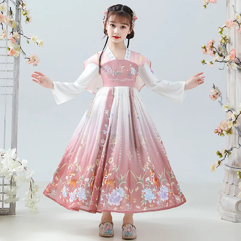 

Hanfu Chinese Traditional Dresses Girls Stage Performance New Year Party Costumes Spring Autumn Tang Suits Folk Dancing Clothing