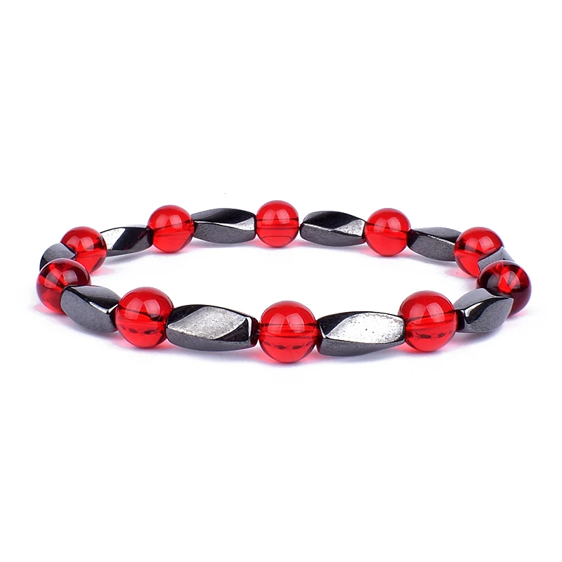 Fashion Red Agates Hematite Bracelets Men Positive Energy Hematite Charm Bracelets Women Natural Stone Lucky Bracelet Jewelry