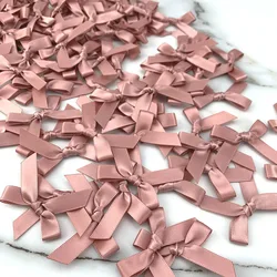 (200 Pcs) 4cm*4cm Fresh Pink Ribbon Bows Small Size Polyester Satin Ribbon Bow Flower DIY Craft Decoration