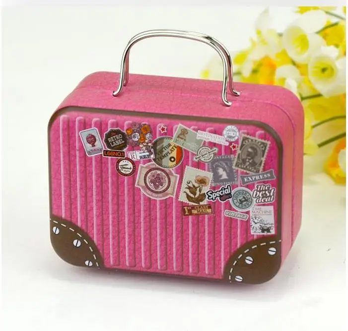 360pcs 75*35*55mm Small Tin Vintage Party Rectangle Handbag Suitcase Luggage Shaped Candy Box Wedding Favor Gift Boxes SN3945