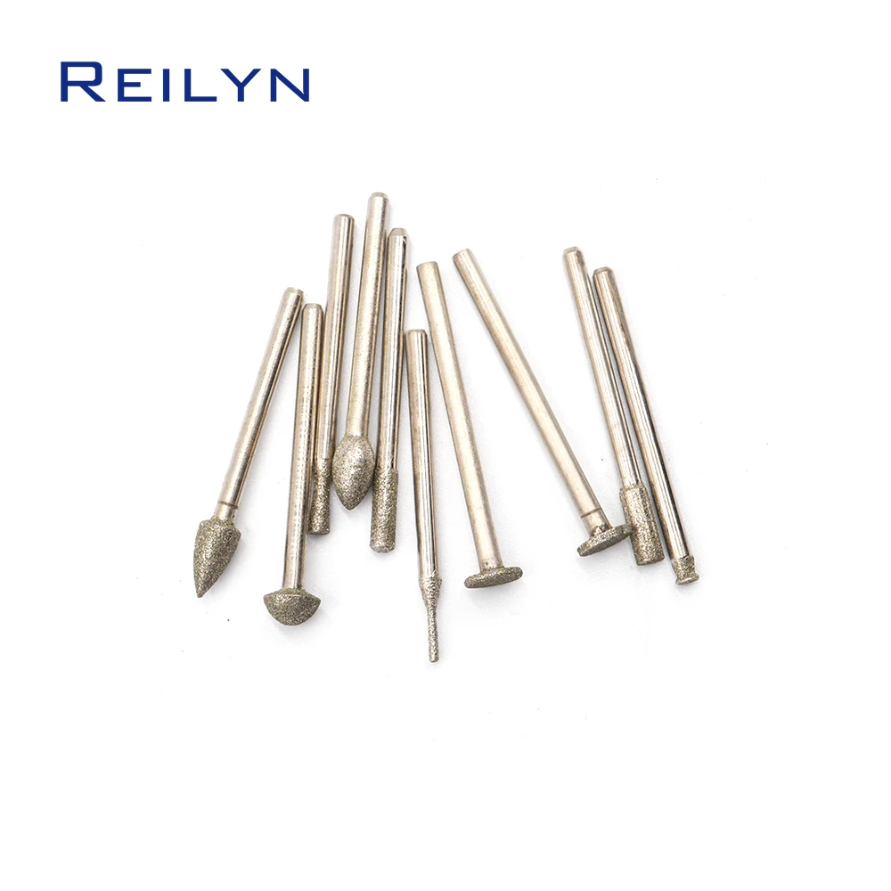 50pcs Diamond Grinding Bits 120#/80# grinding bits 3.17mm Diamond Polishing Head Grinding Burr for Stone Metal Working