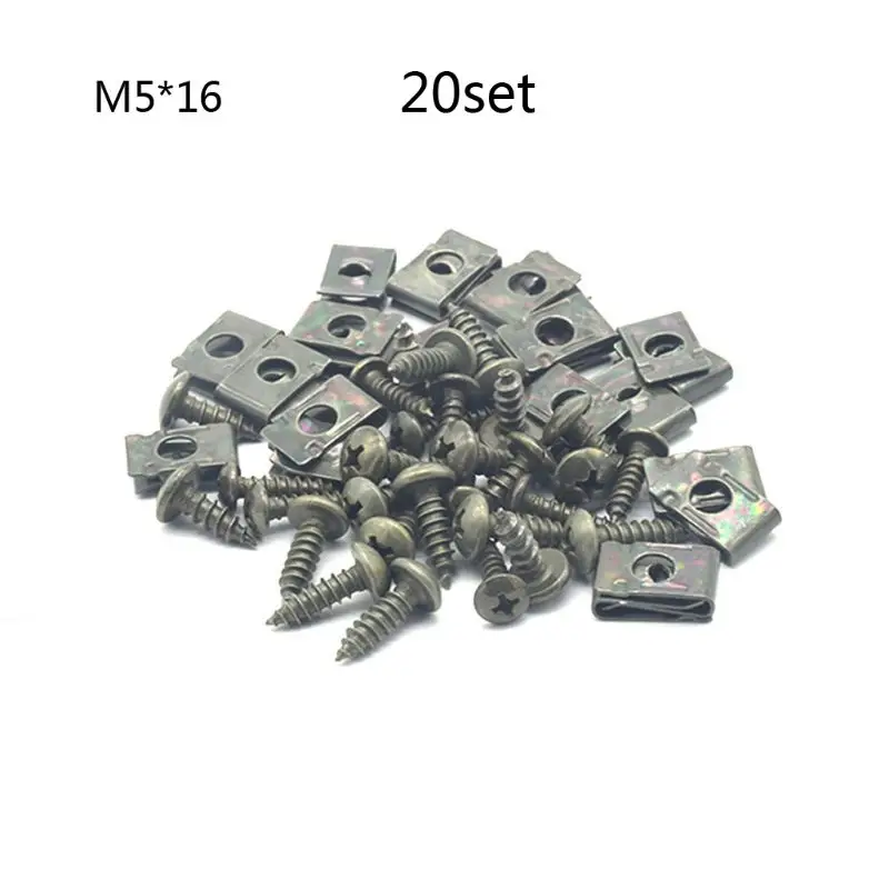 M4/M5 Motorcycle Anti-Rust U-Type Metal Clips Self-Tapping Screws Retainer Kit 28TB