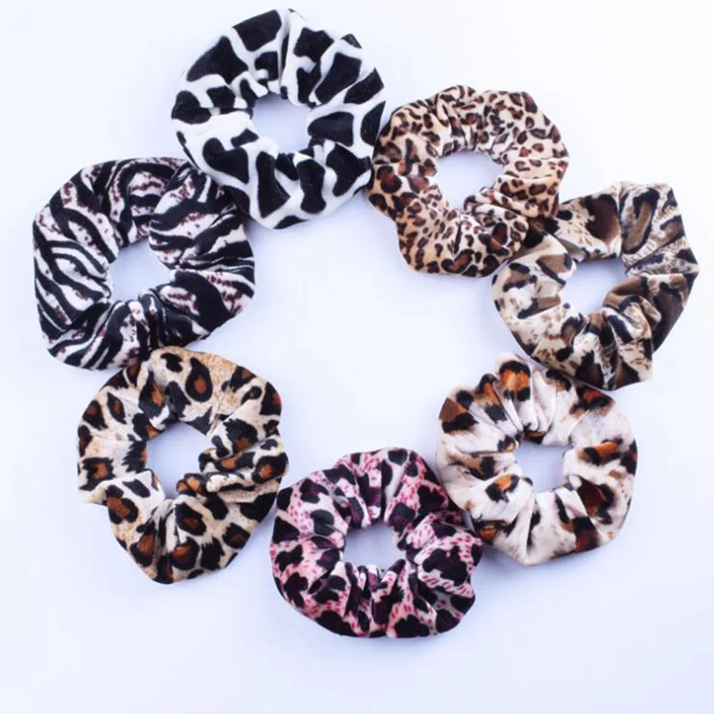 1 Piece Leopard Gold Velvet Hair Scrunchie Floral Grip Loop Holder Stretchy Hair Band Hair Ties Women And Girl Accessories