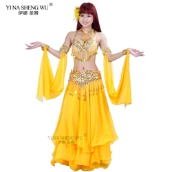 Women Sexy Belly Dance Top Bra & Belt & Skirt 3 Pieces Belly Dance Costume Outfit Set Bras & Belt Female Bollywood Dance Clothes