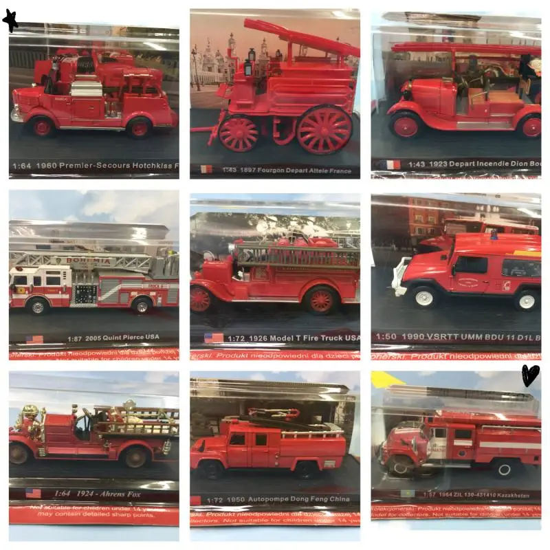 Diecast 1/64 Scale 1954 Vintage Ladder Fire Truck Simulation Alloy Car Model Gifts Classic Collection Display Toys