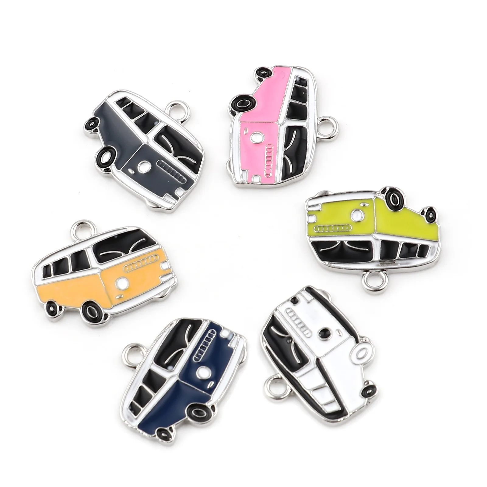 5 PCs Cartoon Car Series Charms Pendant For Necklace Making Zinc Based Alloy Pendant Bus Enamel Charms DIY Hademake Jewelry