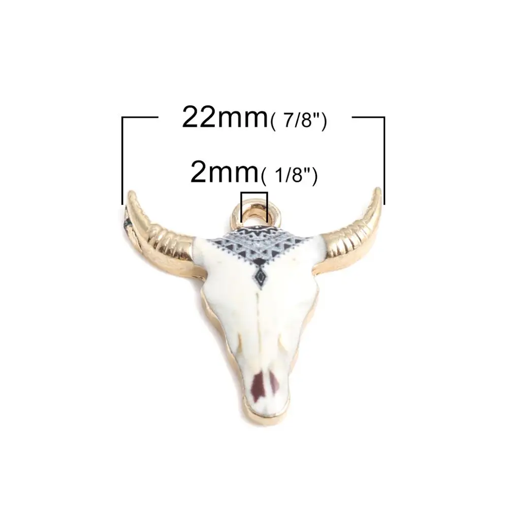 8Seasons Zinc Alloy Charms Cow Animal Charms Gold Color Multicolor Enamel Pendants Bohemian DIY Necklace Jewelry 22mmx21mm,10PCs