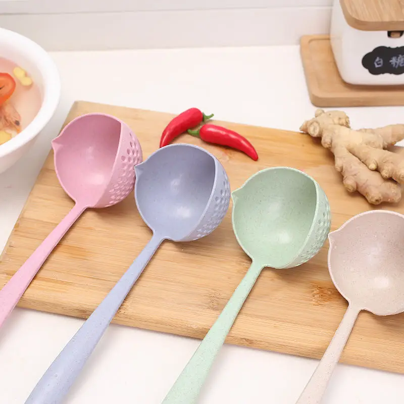 New Soup Spoon Long Handle Kitchen Strainer Solid Color Cooking Colander Kitchen Scoop Plastic Tableware Colander Hot
