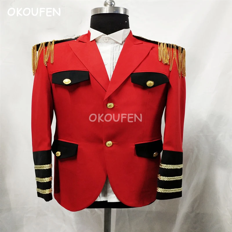 Bar singer KTV student host dress suit new cool male royal suit red uniform party performance stage props clothing