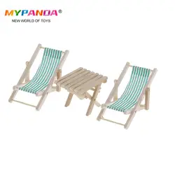 1:12 Mini Foldable Striped Wooded Beach Chair Recliner Sunbathing Chair Chaise Lounge Chair Dollhouse Furniture