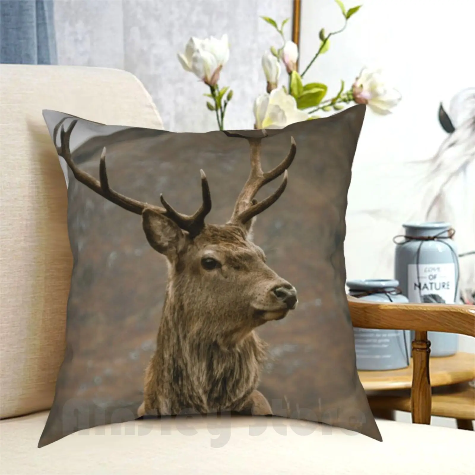 Monarch Of The Glen Pillow Case Printed Home Soft Throw Pillow Red Deer Scotland Animal Antlers Big Bow Brown Buck