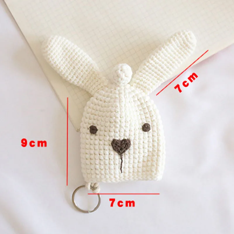 Cute Rabiit Girls Pull Type Key Bag Hand Knitting Key Wallets Housekeepers Car Key Holder Case New Knit Keychain Pouch