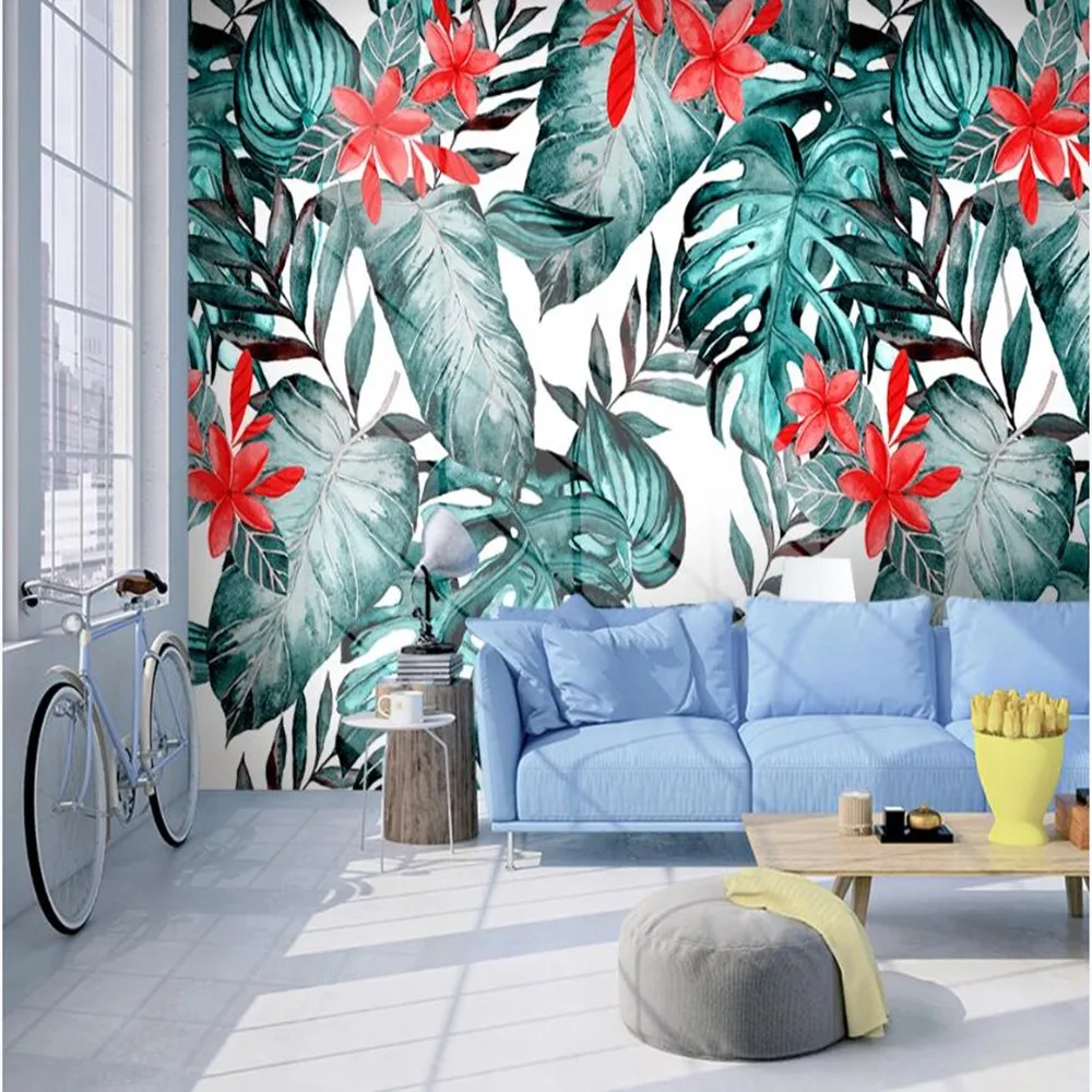 

milofi custom large wallpaper mural 3D simple tropical banana leaf flower living room background wallpaper mural