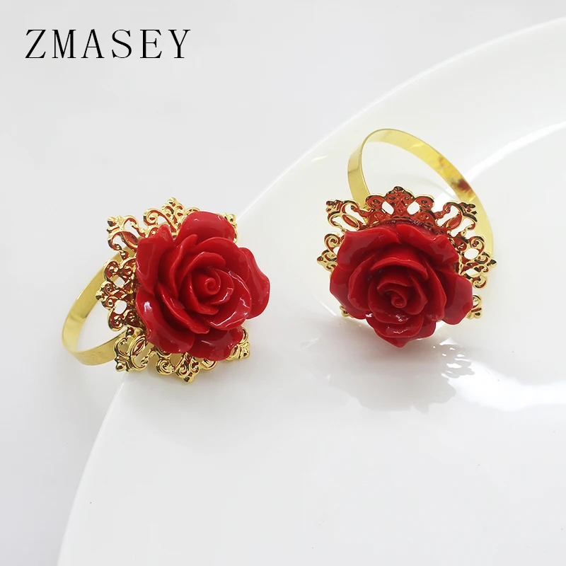 Metal Napkin Ring, Rose Embellishment Decoration, 4/6Pcs, Suitable For Wedding Dinner, Table Party DIY Handmade