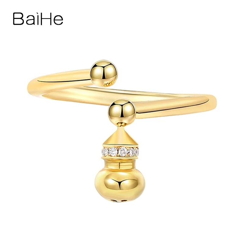 BAIHE Solid 14K Yellow Gold H/SI Natural Diamond Gourd Ring Women Men Wedding Trendy Fine Jewelry Inel tărtăcuță Kalebass Ring