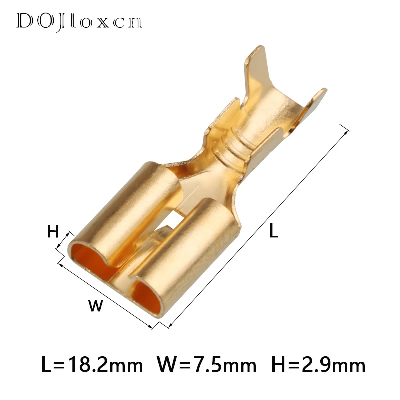 50/100/200/500 Pcs Messing Vergoldet 6,3 MM Weibliche Spaten Crimp Terminal Messing Draht Anschluss Für Auto Relais DJ623-E 6,3 B DJ623-E 6,3 C H62