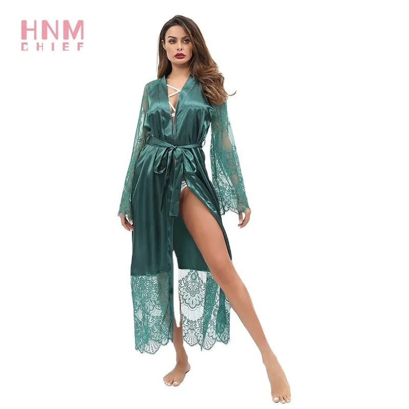 HNMCHIEF Women Pajamas Coat Robe Silky Women Floral Bathrobe Kimono Lace Sleep Robe Long Wedding Bridesmaid Silk Bride Summer