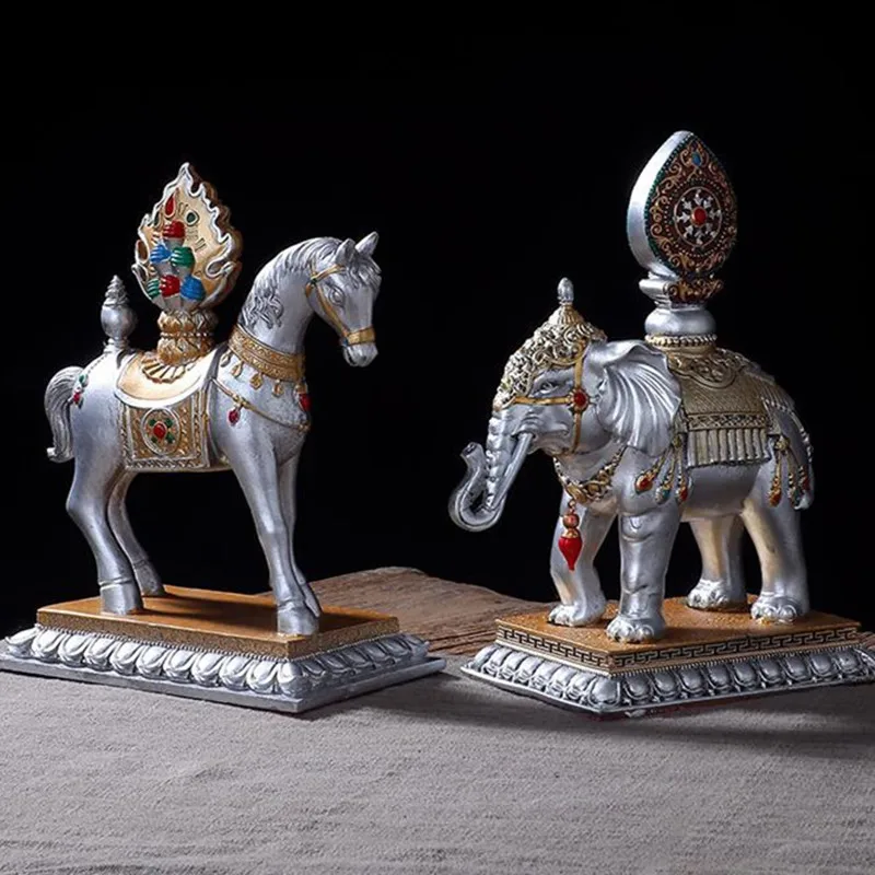 

1 pc Tantric Supply Esoteric Buddhist Resin White Treasured Horse/ Moni Elephant Home/Temple Putting Decoration Crafts