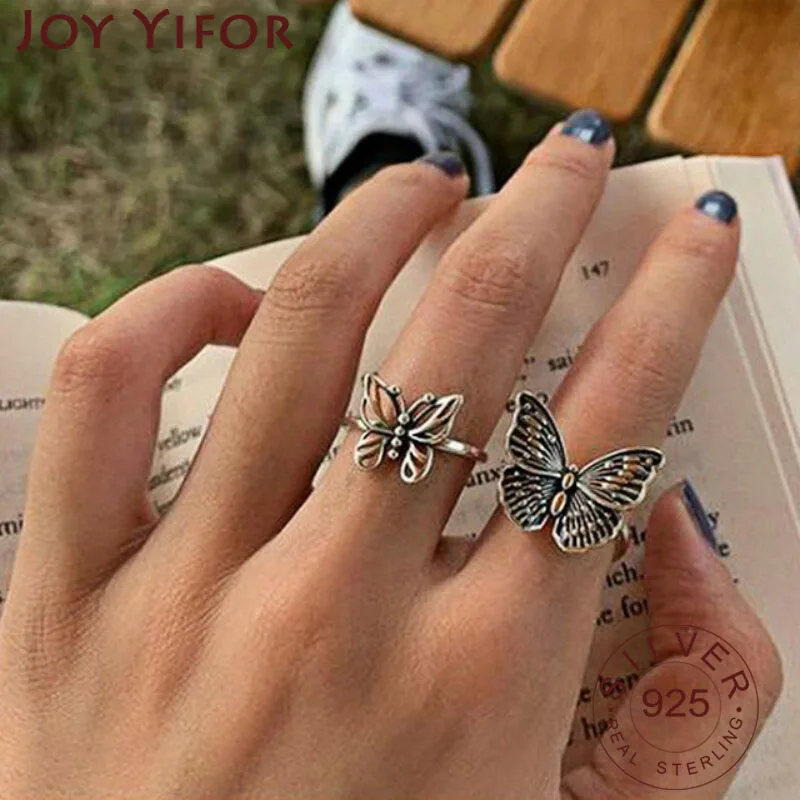 Anillos de mariposa de Plata de Ley 925 para mujer, joyería fina Vintage Punk, accesorios de fiesta de cumpleaños, regalos