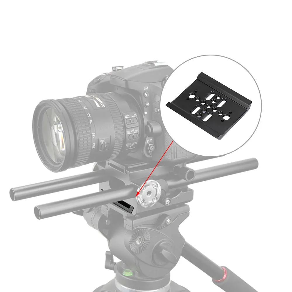 KIMRIG Lightweight 80mm ARRI Dovetail Plate WIth 1/4ββ-20 And 3/8ββ-16 Threaded Holes Tripod Fluid Head DSLR Camera Accessories