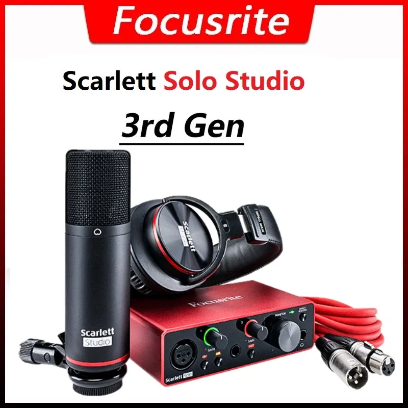 مجموعة سماعات بطاقة الصوت Focusrite Scarlett Solo Studio 3rd Gen USB لتسجيل واجهة الصوت تتضمن ميكروفون وسماعة رأس