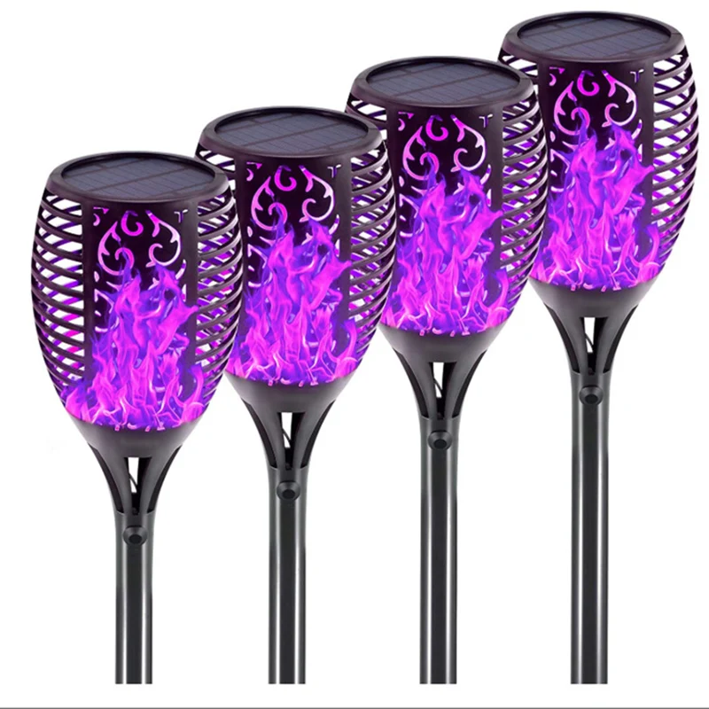 LED Solar Flame Landscape Light Creative Purple Flame Night Lamp Powered by Sunlight for Holiday Outdoor Garden Patio Decoration