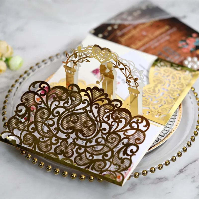 10/20Pcs White Gold Pearl Paper Laser Cut Wedding Invitations Card European Wedding Bridal Shower Decor Gift Greeting Card Kits - view 5