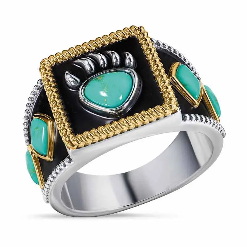 New Jewelry Ornament's Ring Bear Claw Legend Man's Ring European And American Viking Warrior Turquoise Bear Claw Wedding Ring