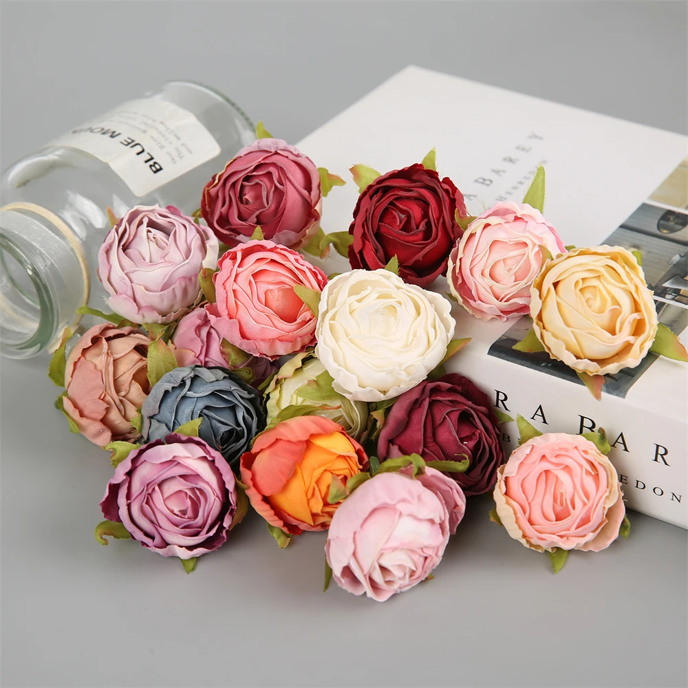 5Pcs Silk Artificial Roses Flowers Head For Bridal Bouquets Wedding Arch Centerpieces Home Decor DIY Crafts Floral Accessories