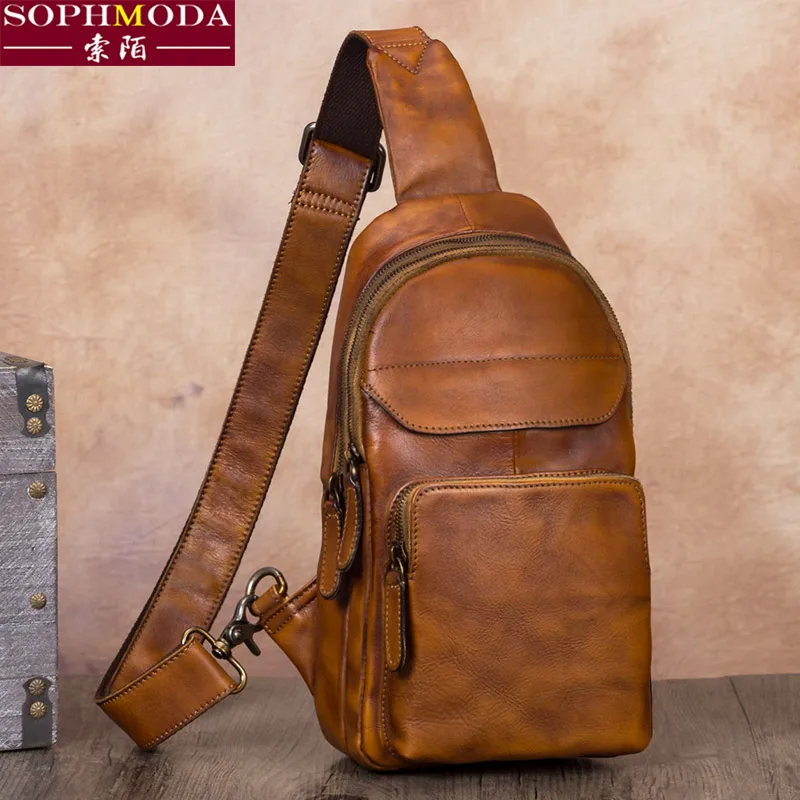 ★male head layer cowhide one shoulder inclined shoulder bag man chest package male leather leisure tanned skin graft