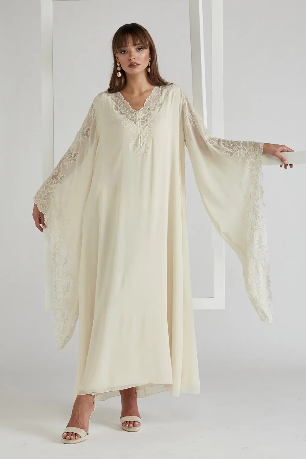 Summer New Evening Dresses V Neck Long Sleeves Lace Chiffon Birthday Party Bridal Knee-Length Gowns A Line Maternity Dress